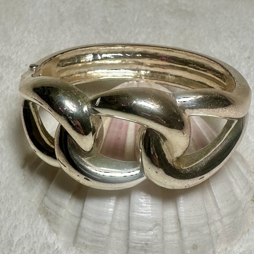 Chunky Silver Tone Curb Chain Link Hinged Cuff Bracelet Statement - Picture 2 of 6